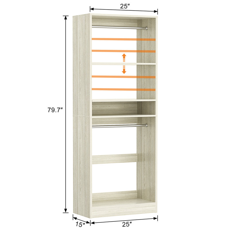  Closet System with 2 Hanging Rods, Washed Oak