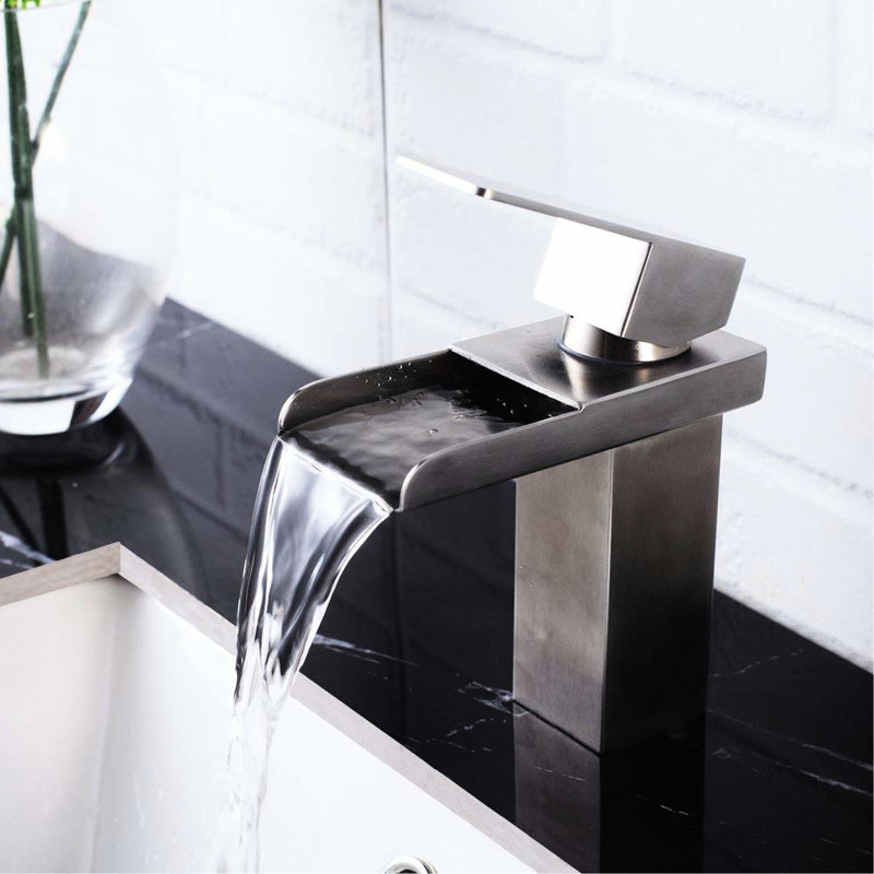 Robinet de salle de bain en nickel brossé - Monotrou, pour éviter les dégâts d'eau sur le robinet, poignée finie, utilisation du trou