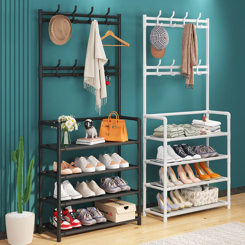 23.6'' Wide 5-Tier Shoe Storage Rack with Coat Rack, Black
