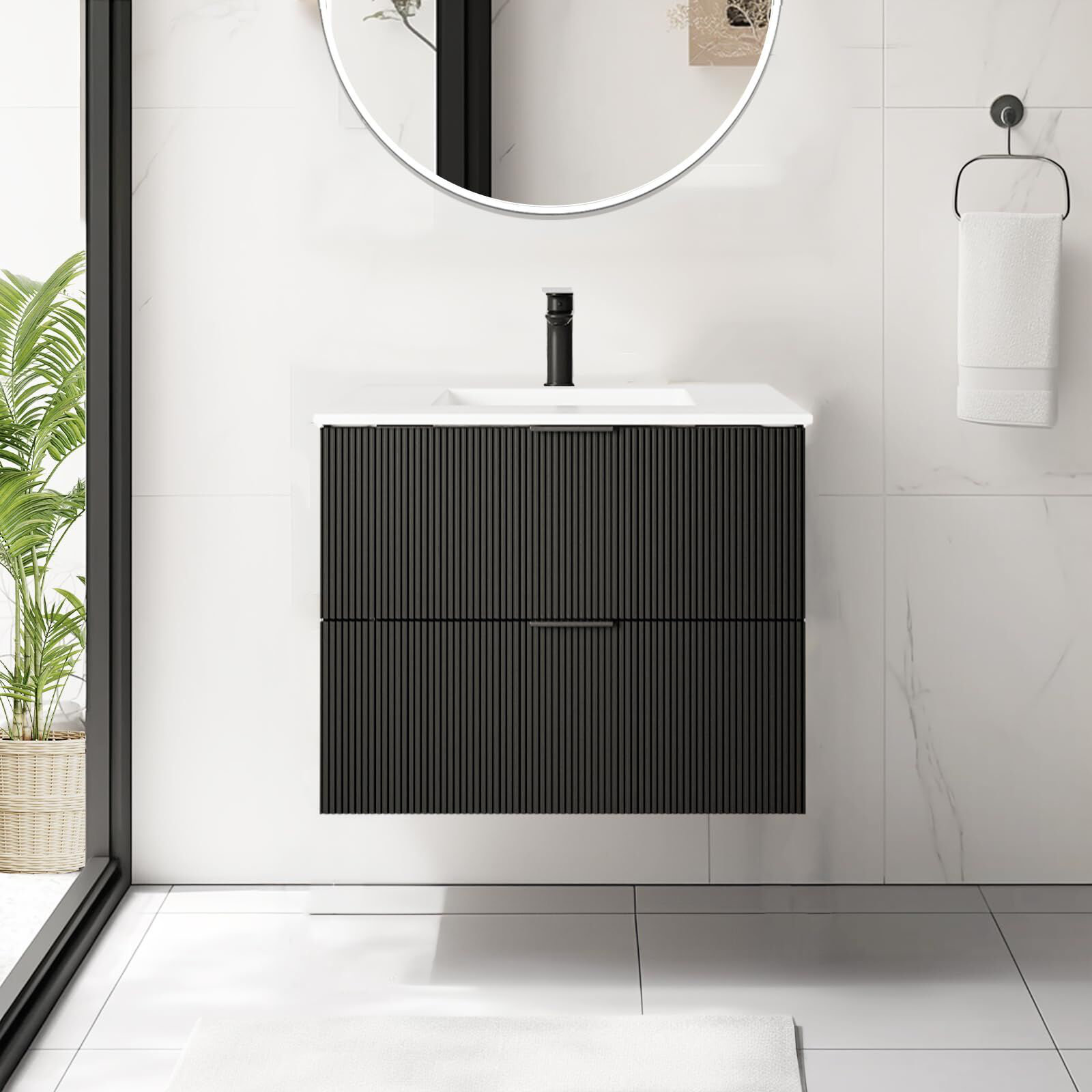 Ebern Designs 36 Inch Bathroom Vanity Cabinet with Sink Black Wall ...