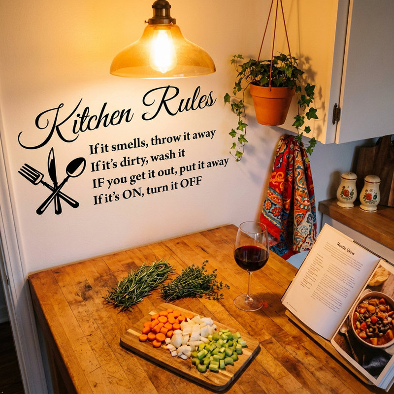 Adhésif décoratif « Kitchen rules », H 19 po x l 31 po, Rose