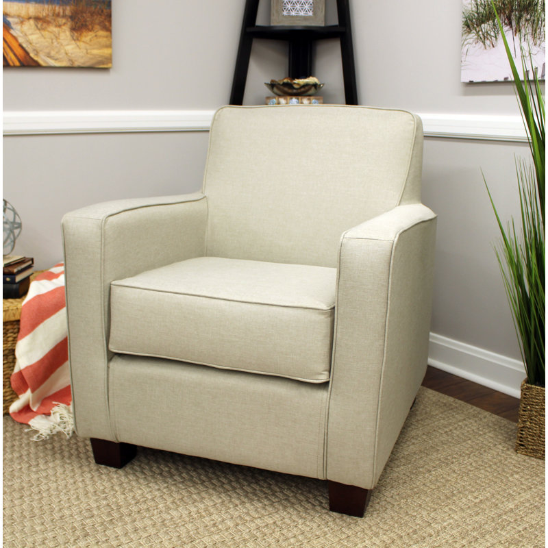 Upholstered Armchair, Jitterbug Oatmeal Performance Basketweave