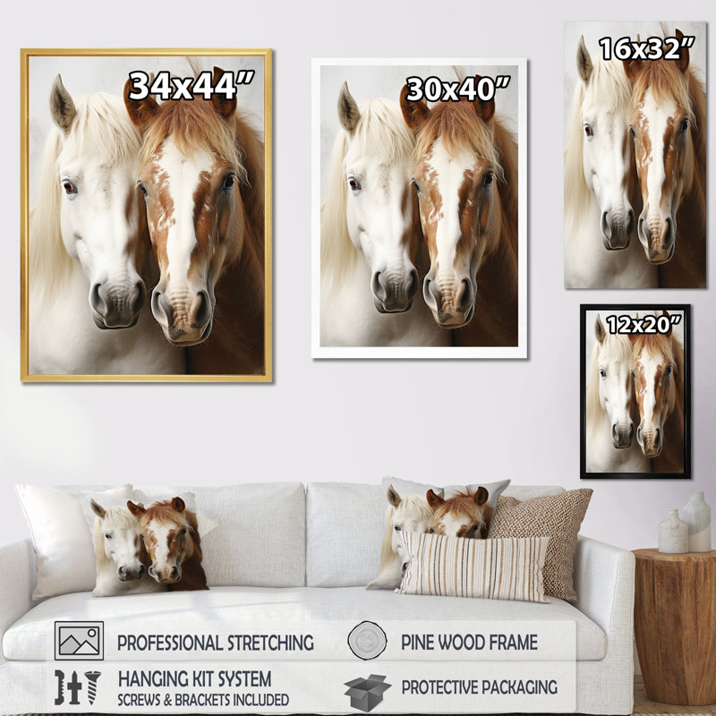 «Blaike White and Brown Horse Dynamic Duo V», reproduction sur toile, H 40 po x l 30 po x P 1,5 po, Brown Floater Framed