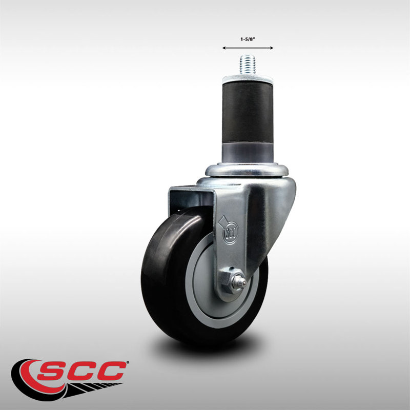 3.5 Inch SS Blue Poly Wheel Swivel 1-5/8 Inch Expanding Stem Caster SCC, Black