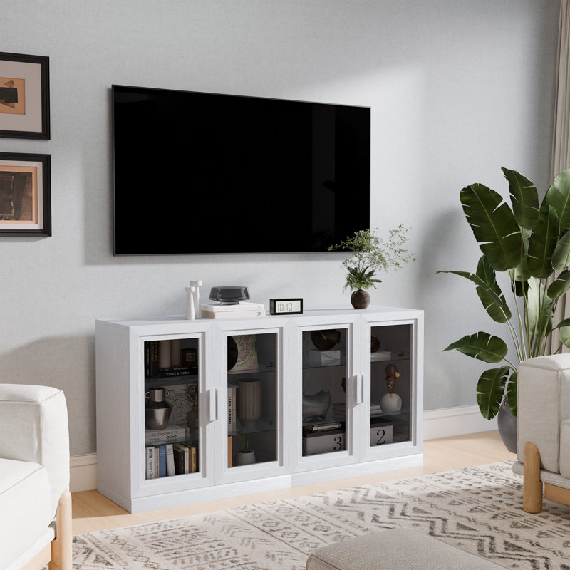 Bar à vin H 31 po x P 62 po avec tablettes réglables Buffet armoire à boissons pour la maison et la cuisine, Blanc