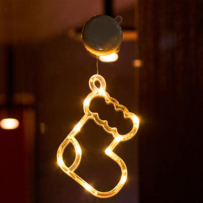 Christmas LED Light Decoration With Suction Cup Hook Christmas Tree Snowflake Snowman Battery Powered Indoor Bedroom Window Display Holiday Lights War