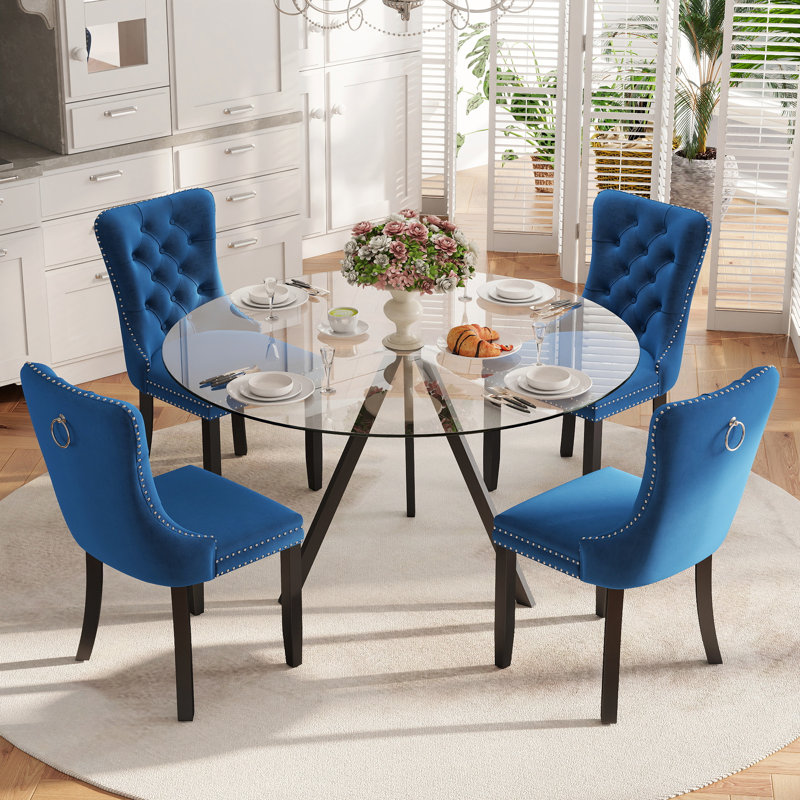 5-Piece Pedestal Dining Set, 30" H x 47" W x 47" D, Blue