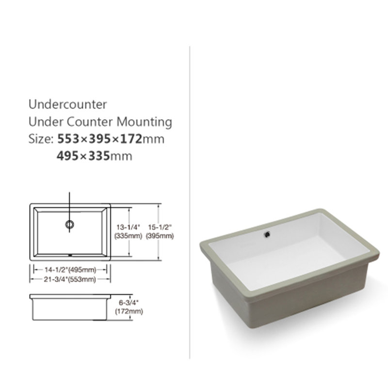Lavabo de salle de bain rectangulaire encastré en céramique avec trop-plein Topcraft 22 po x 15,5 po x 6,77 po Topcraft