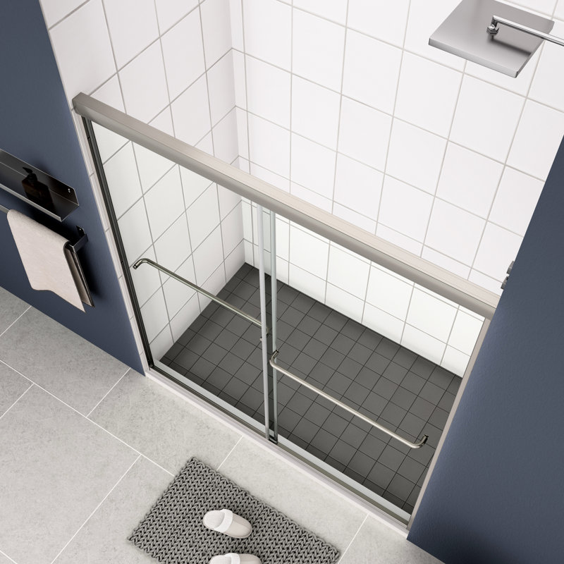 Porte de douche à dérivation - 50 54 po x 70 po, finition chromée, verre trempé de 1/4 po, test de 36 000 fois, fonction de fuite coulissante chromée, installation facile, système de résistance aux fuites