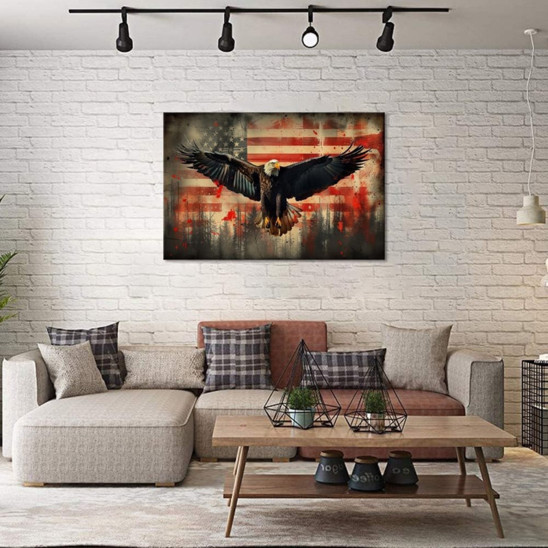 36 po x 24 po, style grunge, aigle chauve, drapeau américain, toile, décoration murale, fête des anciens
