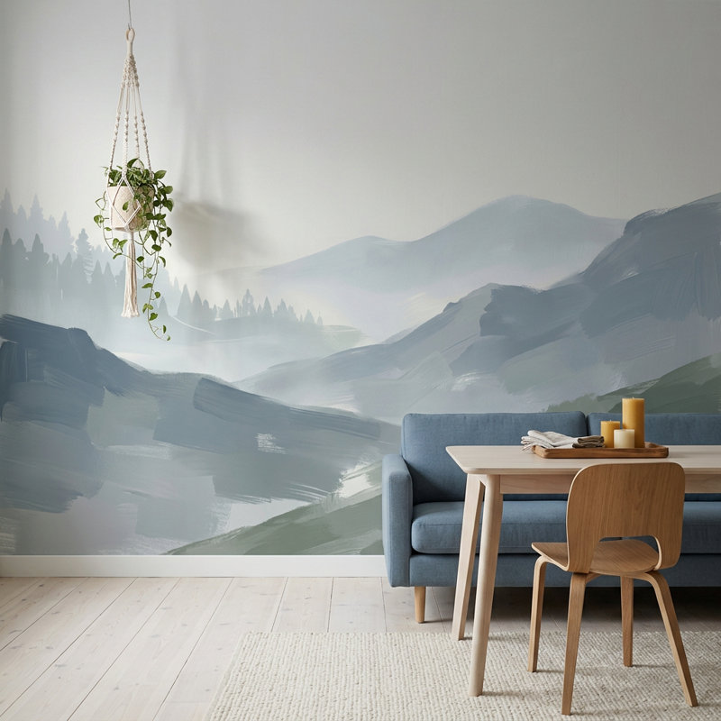 Décoration murale saucisse amovible Misty Mountains, 120 po x 96 po, Peler et coller