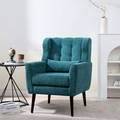 Fauteuil Bilski Fauteuil d'appoint de conception ergonomique, pieds en bois, chenille et intérieur rembourré de mousse - bleu sarcelle. Ergonomique,