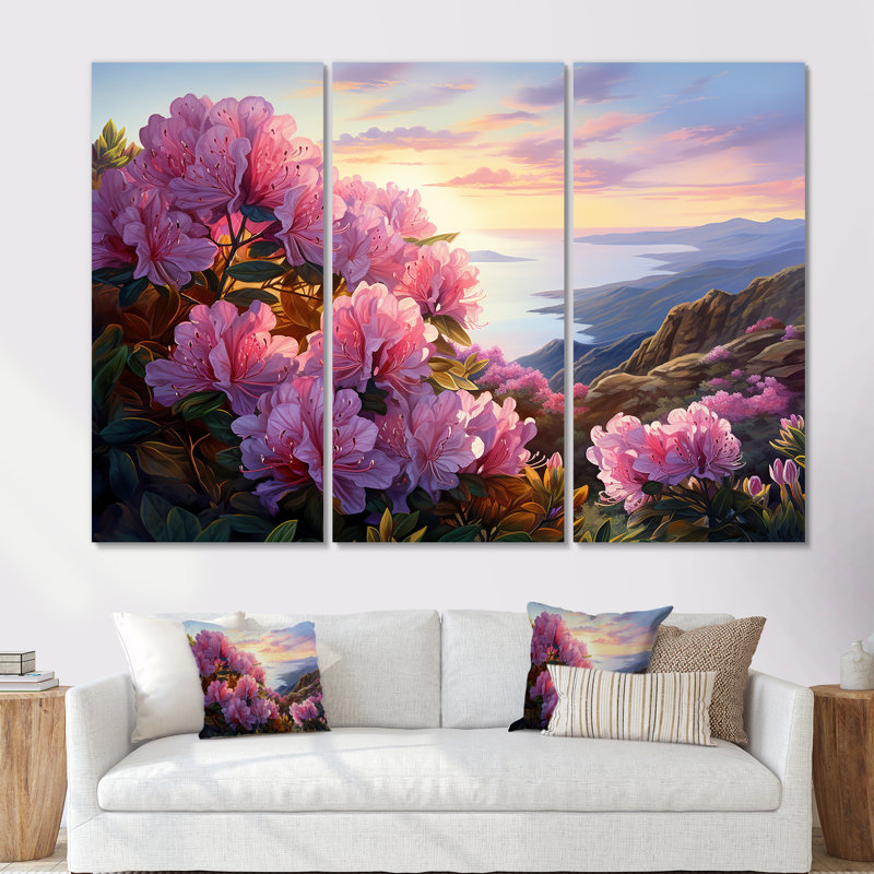 Ensemble de salon d'art mural Rhododendron, H 28 po x l 36 po x P 1 po, Toile tendue
