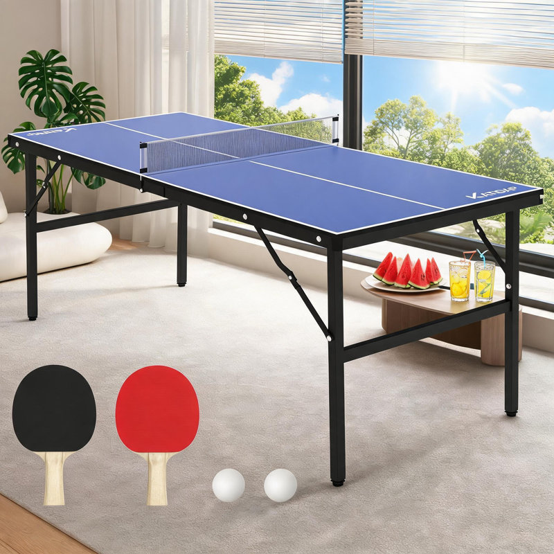 Table de ping-pong portable, jeu de tennis de table de 5 pi x 2 pi, table de ping-pong intérieure / extérieure pliable avec filet - Comprend 2 raquettes et 3 balles pour adultes et adolescents.