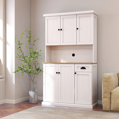 Armoire de rangement pour garde-manger de 71 po avec comptoir de four à micro-ondes, huche autoportante avec tablettes réglables, 6 portes et 1 tiroir