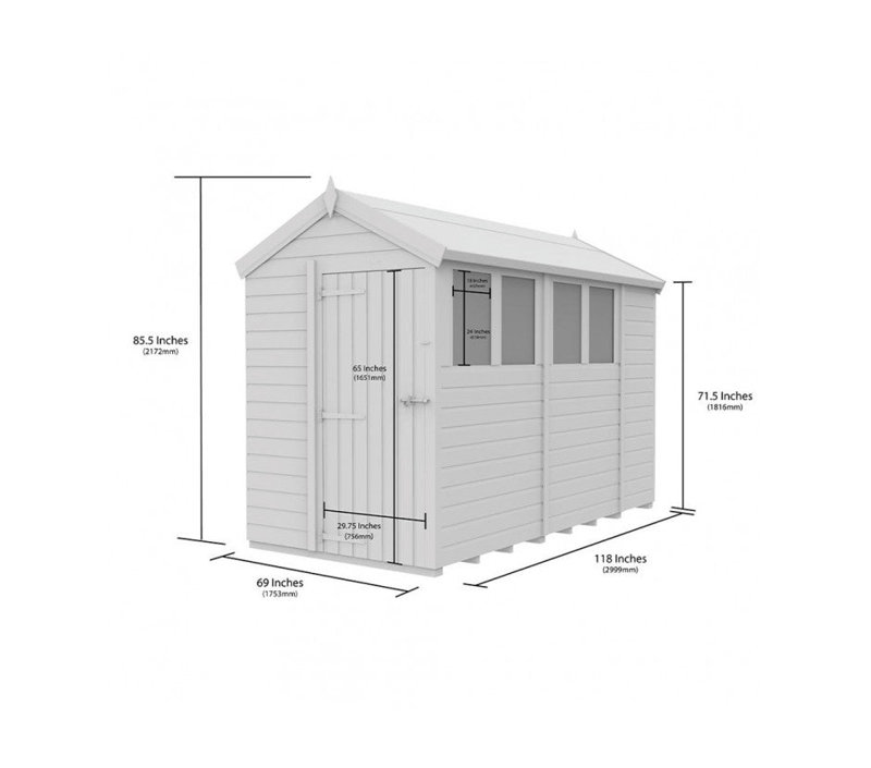 Total Sheds 5ft x 10ft Apex Garden Shed - Single Door - With Windows - Pressure Treated Timber - UK Manufactured