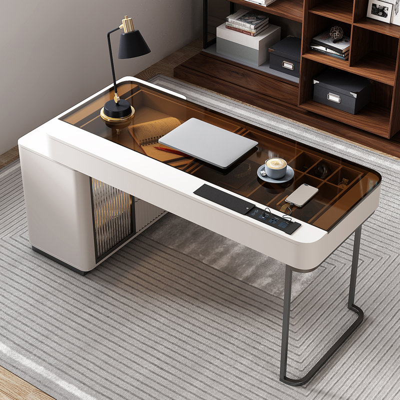 L-Shaped Computer Desk , 29.5" H x 53.1" W x 23" D, Beige/Grey
