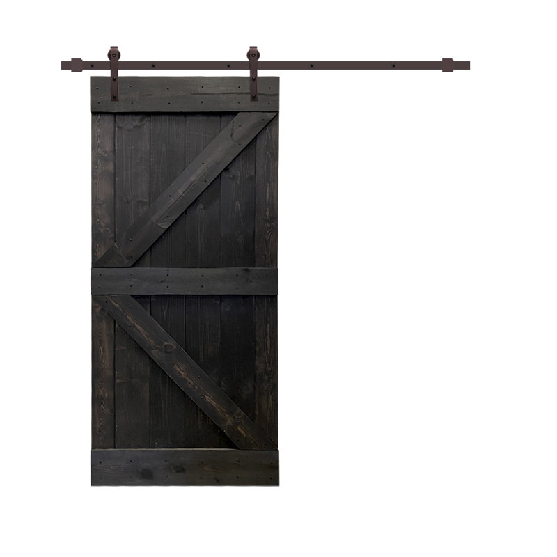 Porte de grange en panneau de bois et métal peint avec ensemble de quincaillerie d’installation, 42 po x 84 po