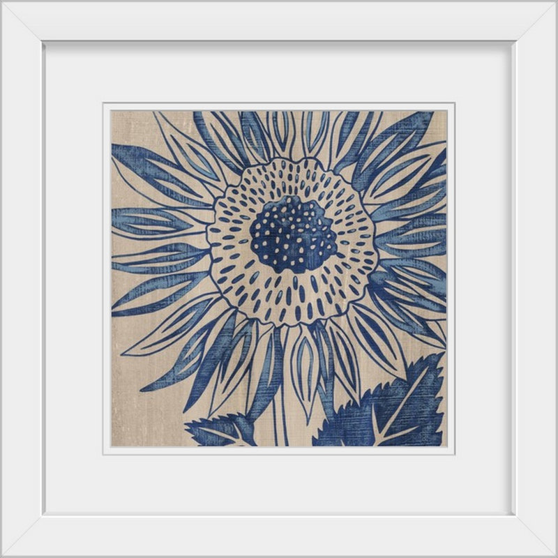 Indigo tournesol - imprimé, Cadre blanc, H 20" x l 20" x P 1"