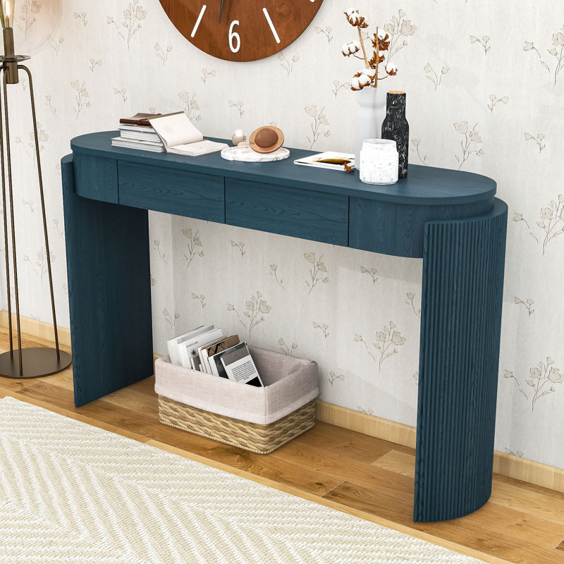 Console Table with Timeless Fluted Detailing and Practical Drawers, Navy