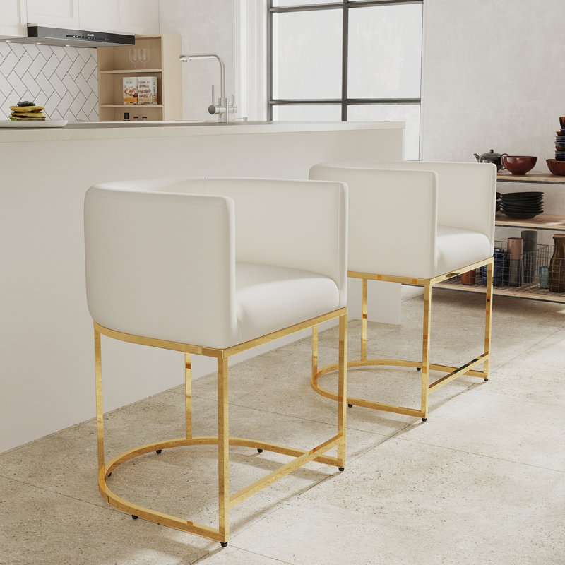 Shalon Modern Bar Stools Upholstered Fabric Counter Height Barstools Kitchen Counter Island Stools, Beige Velvet/Gold Frame