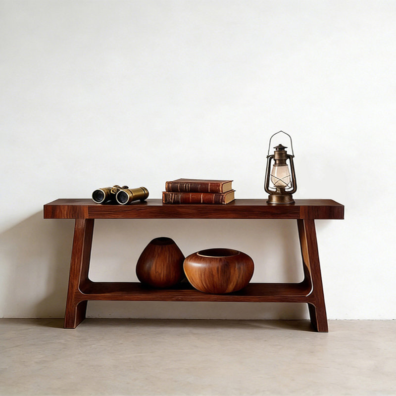 Console rétro en bois massif multifonctionnel, H 29,53 po x l 78,74 po x P 13,78 po, Brun-roux