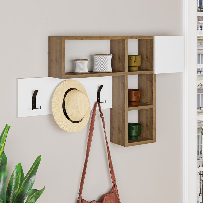 Modern Wall Shelf, White & Hitit Color, 39.2 x 24.0 x 5.9 inches | 100% Melamine Coated Particle Board, Thickness: 0.71 inches | Holds Up to 44 lbs | Stylish & Functional Storage Solution for Any Room