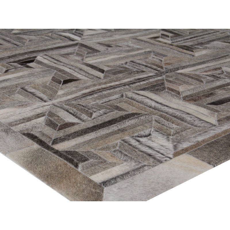 Natural Hide Hand Woven Cowhide Geometric Area Rug, Rectangle 8' x 11'