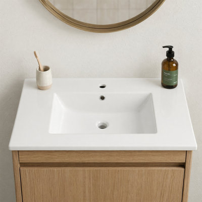 30" x 18.5" Glossy White Ceramic Drop-In Sink, Single Hole, Rectangle, Overflow