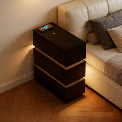  Table de chevet intelligente avec lumière DEL - table d'appoint à 3 tiroirs pour la chambre à coucher, station de chargement sans fil USB C, table de chevet moderne pour petits espaces
