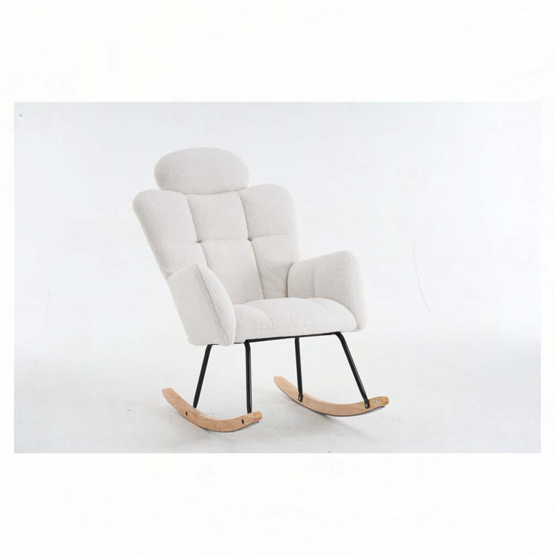 Chaise berçante rembourrée en tissu Teddy, Ivoire ivoire