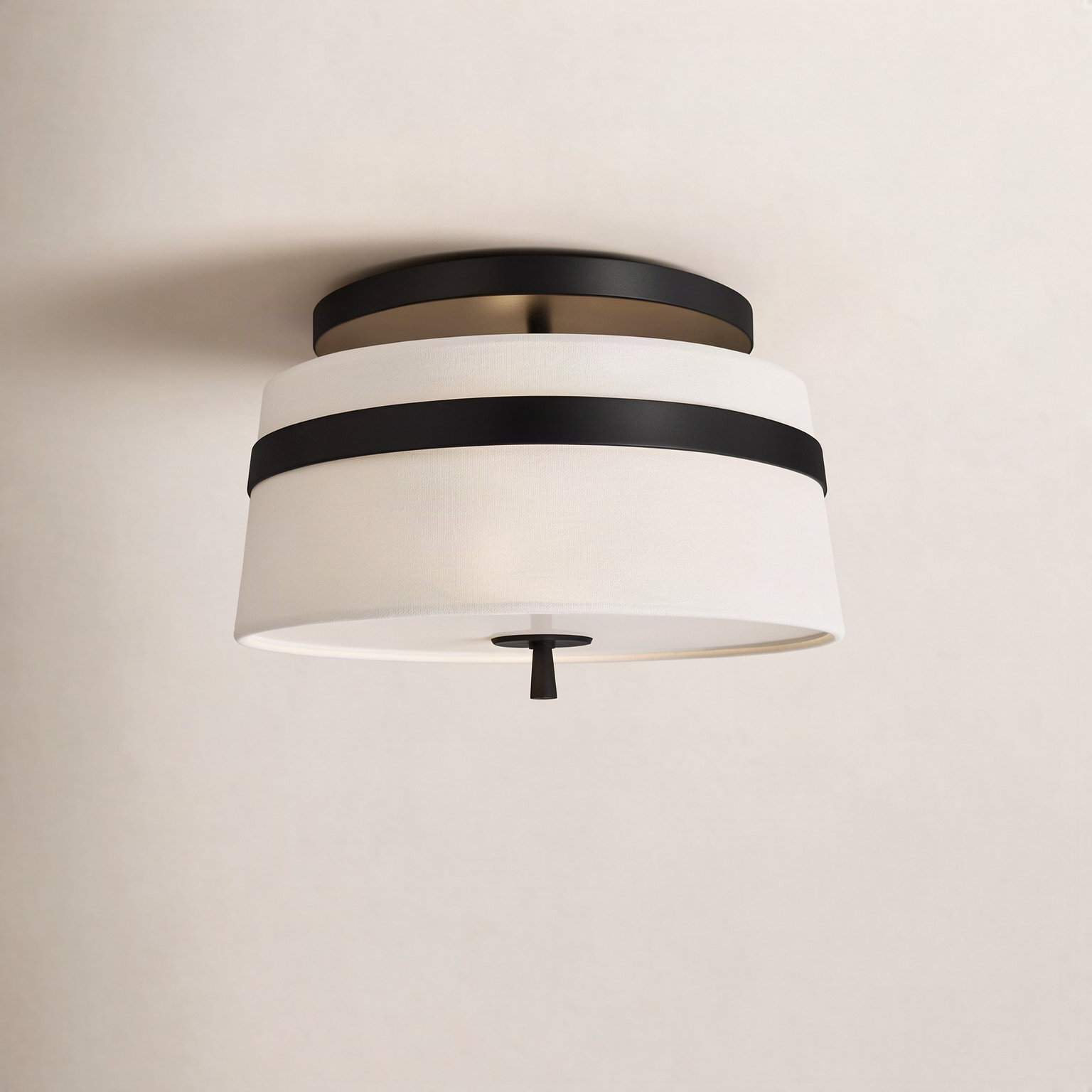 Rory 3 Light Fabric Semi Flush Mount, Aged Iron, 8.25" H x 14" W x 14" D