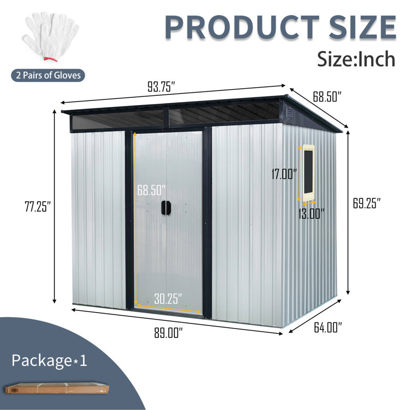 8 Ft X 6 Metal Shed, With - Material & -proof Interior Outdoor Storage Shed Ft, Sunlight Illumination, White/Black