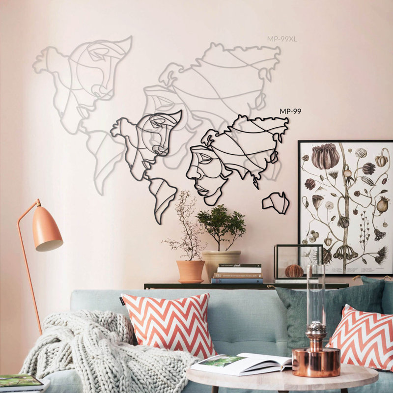 World Map Wall Decor, Map Murals, Man and Woman Face Art, Map Decor, 94cm H x 146cm W x 0.2cm D