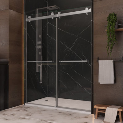 Luna 56 in. W x 76 in. H Sliding Bypass Frameless Shower Door in Chrome with 3/8 in. (10mm) Thick Clear Glass