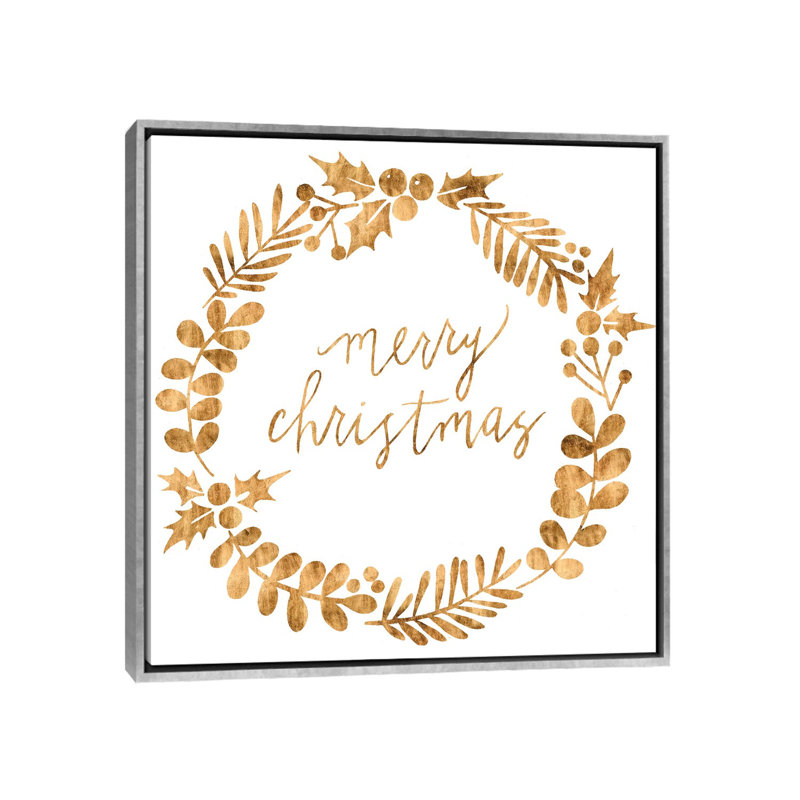 «Golden Christmas III» par Grace Popp - reproduction d'art textuel, H 26 po x l 26 po x P 1,5 po, Toile avec cadre argenté