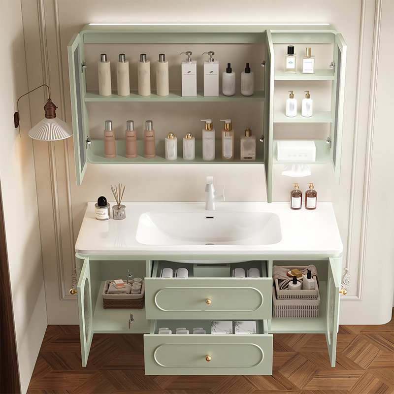 French cream style smart bathroom cabinet, Vert clair