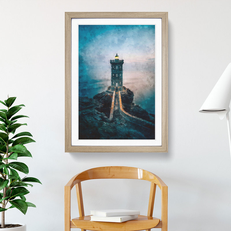 Lighthouse in Le Conquet France - Picture Frame Graphic Art Print, Oak Framed, 45cm H x 33cm W x 2cm D