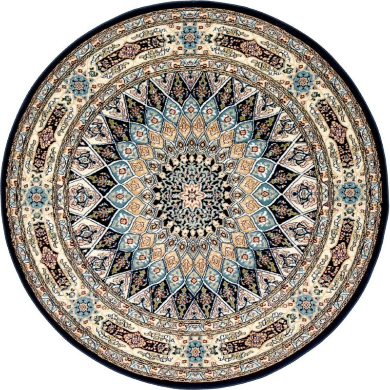 Tapis traditionnel Kelayeh couleur denim, Rond 5 pi