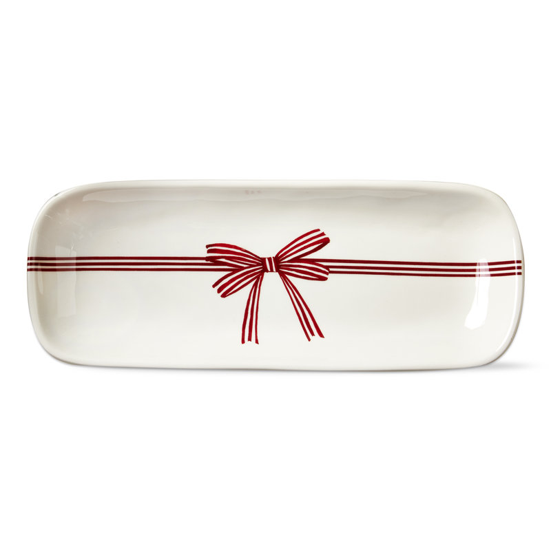 Bow Platter Small Red Ceramic Christmas