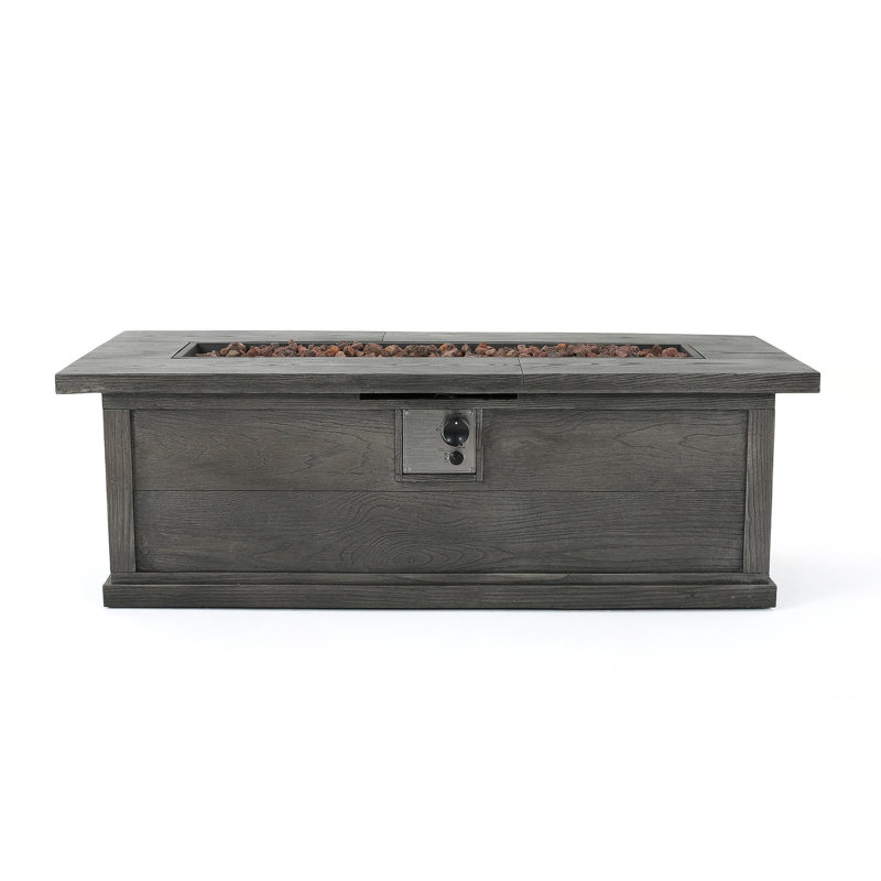 56" Outdoor 50,000 BTU Rectangular Mgo Concrete Propane Fire Pit, Grey Wood Pattern (Tank Cover Not Included), Gray