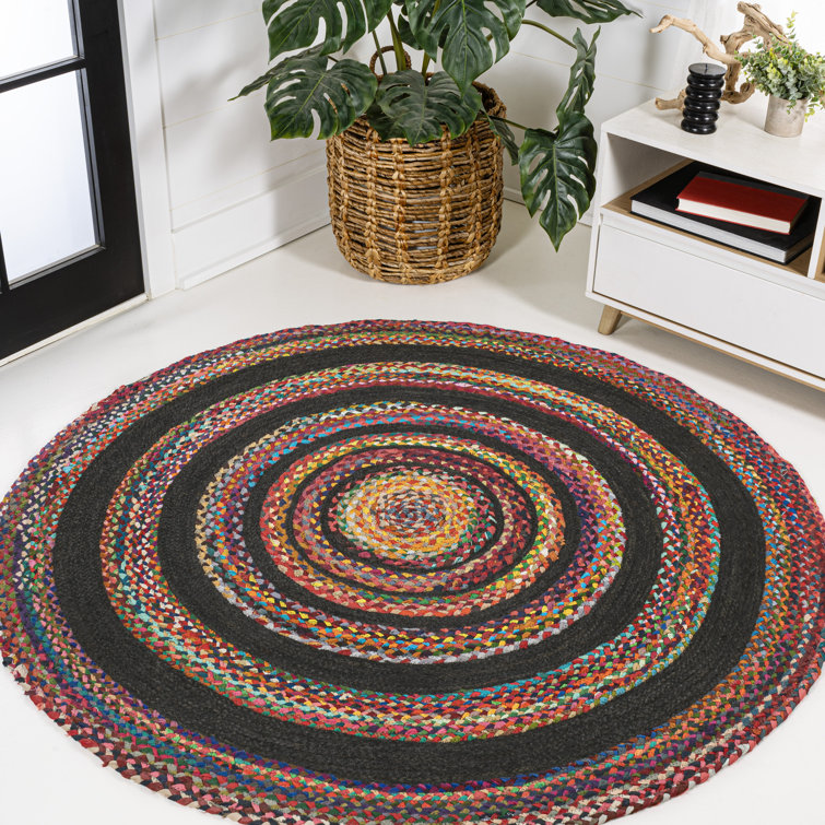Michaell Braided Bohemian Coastal Round Jute Red/Multi Rug