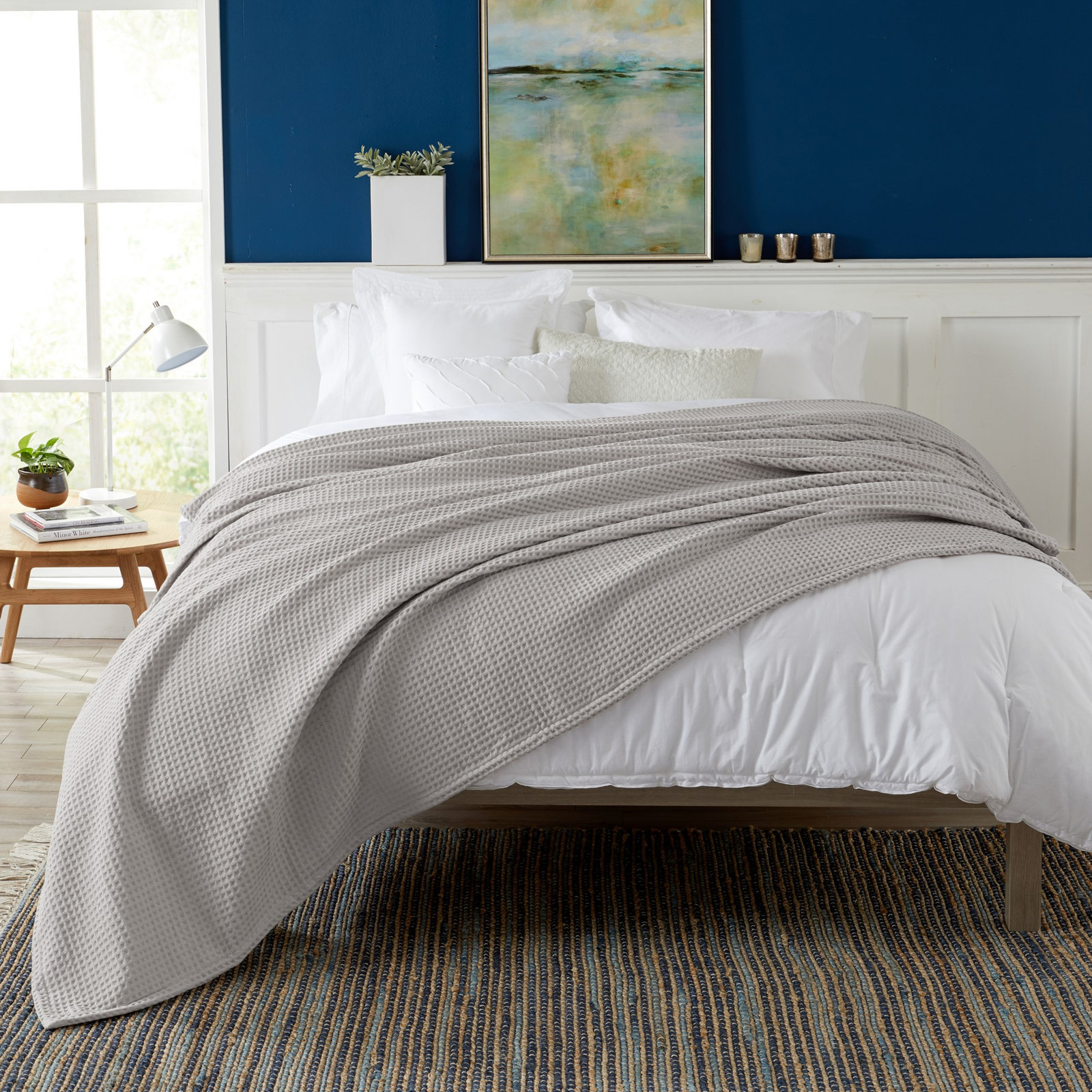 Vila Cotton Waffle Throw Blanket, Light Gray, King