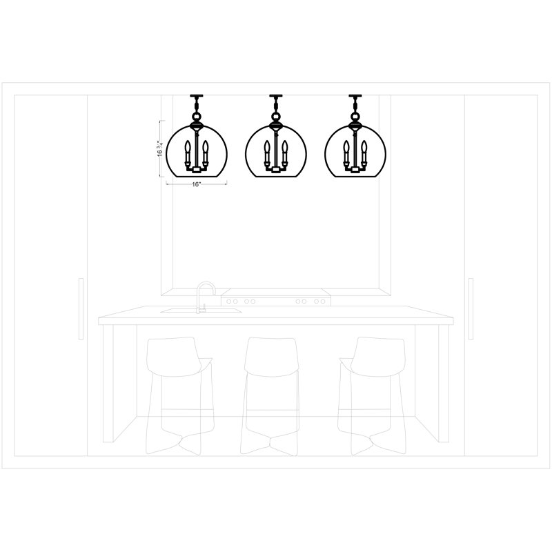 3-Light Globe Pendant, Satin Nickel