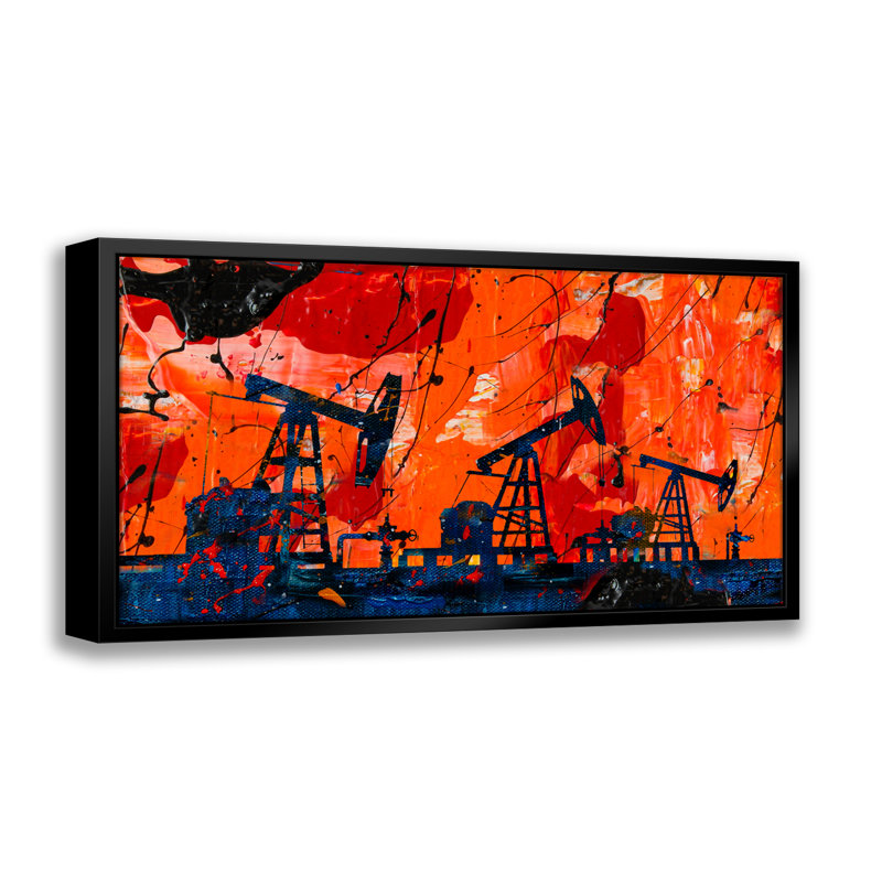 «Pumpjack Landscape», estampe numérique sur toile avec cadre flottant vertical, H 18 po x l 18 po