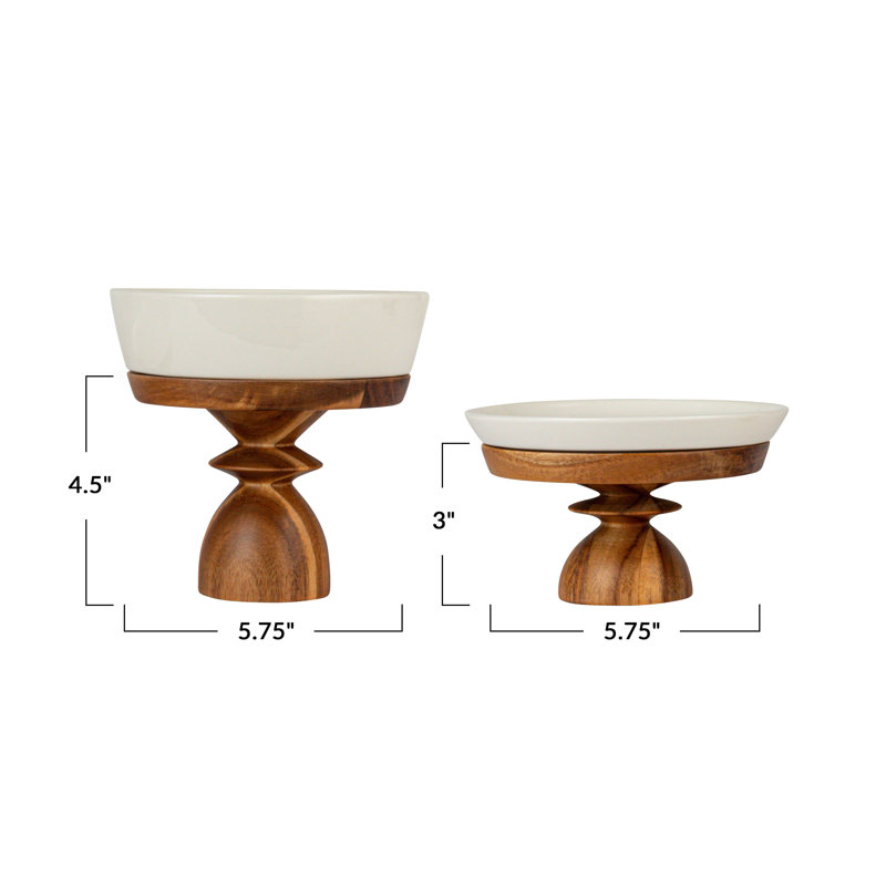 Acacia Wood-Enhanced Stoneware Serving Set