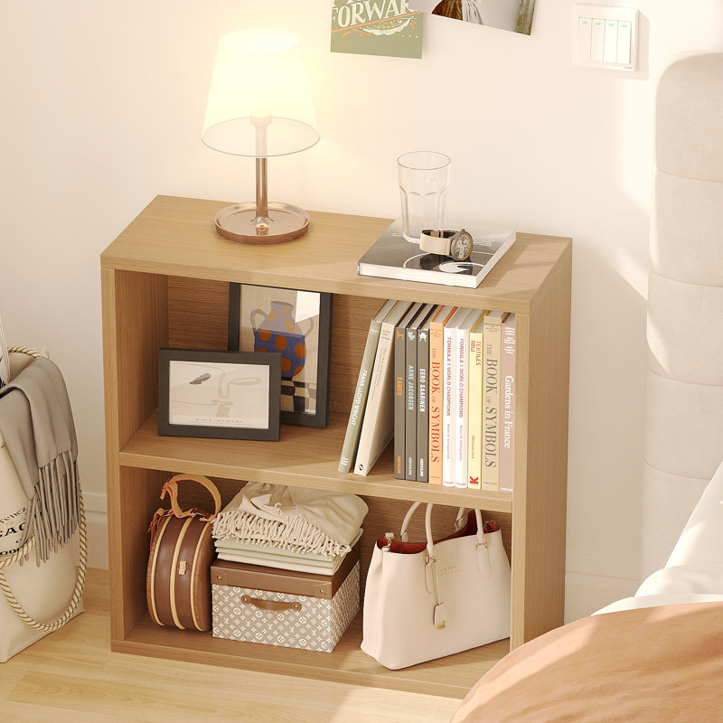 Étagère de rangement à 2 niveaux, bibliothèque ouverte de 23,7 pouces, unité de rangement de bibliothèque en bois autoportante, jaune