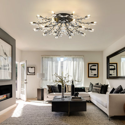 18-Light Crystal Branch Ceiling Chandelier Flush Mount Fixture for Dining Room, Living Room, Kitchen Island