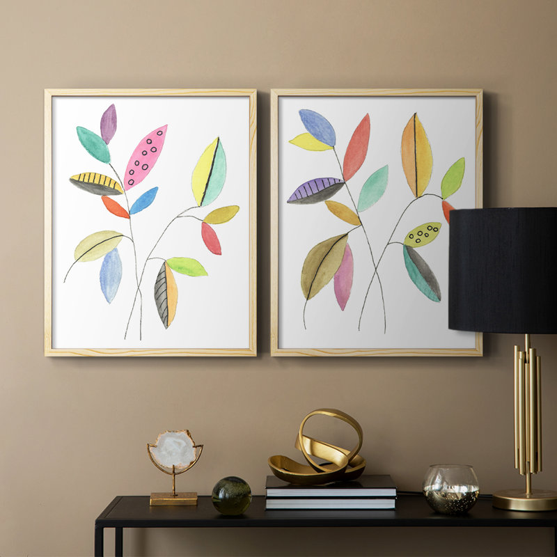 Feuilles de couleur pop III - impression encadrée de qualité supérieure - prête à être accrochée - aucun clou requis - aucun clou requis