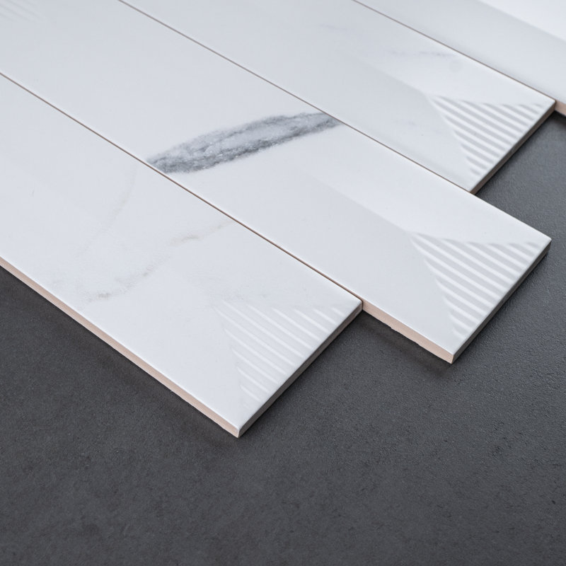 Paloma Calacatta 2.95 in. X 11.81 in. Ceramic Subway Wall Tile, Piramide White